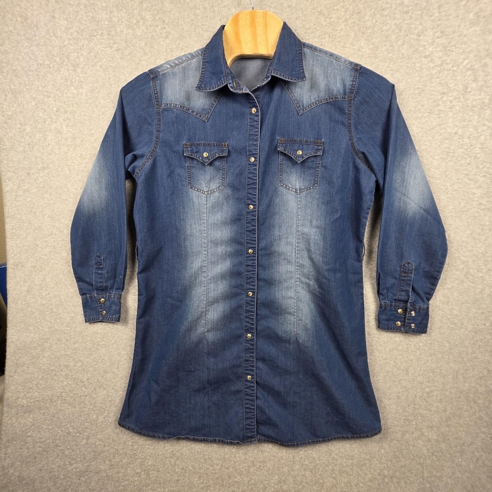 Wrangler Shirt Dress Womens XL Blue Denim Western Snap Front Tunic‎ Pockets